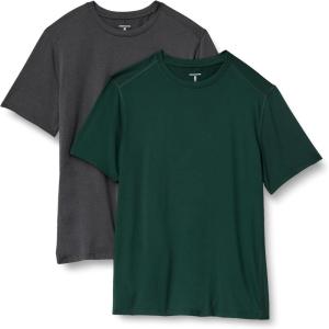 imageAmazon Essentials Mens Tech Stretch ShortSleeve TShirt Pack of 2Dark GreenHeather Graphite