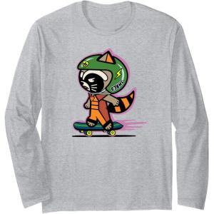 imageAmazon Essentials Guardians of the Galaxy Skateboarding Rocket Long Sleeve TShirtHeather Grey