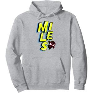 imageAmazon Essentials Marvel Miles Morales SpiderMan Bold Yellow Name Pullover HoodieHeather Grey