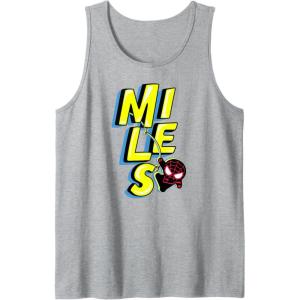 imageAmazon Essentials Marvel Miles Morales SpiderMan Bold Yellow Name Tank TopHeather Grey