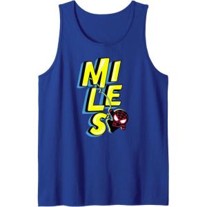 imageAmazon Essentials Marvel Miles Morales SpiderMan Bold Yellow Name Tank TopRoyal Blue