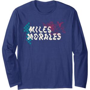 imageAmazon Essentials Marvel Miles Morales SpiderMan Checkerboard Collage Long Sleeve TShirtNavy Blue