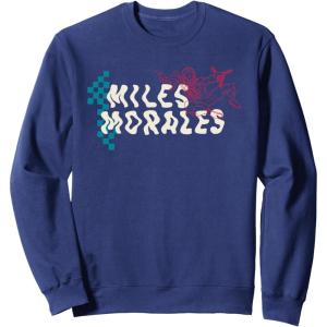 imageAmazon Essentials Marvel Miles Morales SpiderMan Checkerboard Collage SweatshirtNavy Blue