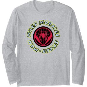 imageAmazon Essentials Marvel Miles Morales SpiderMan Circular Logo Long Sleeve TShirtHeather Grey