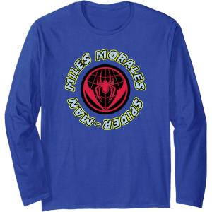 imageAmazon Essentials Marvel Miles Morales SpiderMan Circular Logo Long Sleeve TShirtRoyal Blue
