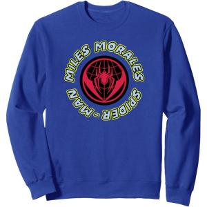 imageAmazon Essentials Marvel Miles Morales SpiderMan Circular Logo SweatshirtRoyal Blue