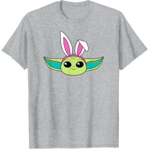 imageAmazon Essentials The Mandalorian Grogu Spring Easter Bunny Ears TShirtHeather Grey