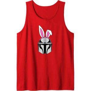 imageAmazon Essentials The Mandalorian Helmet Spring Easter Bunny Ears Tank TopRed