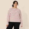 imageAmazon Essentials Womens 100 Cotton Heavyweight LongSleeve Boatneck TopEggshell White Mariner Stripe
