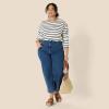 imageAmazon Essentials Womens 100 Cotton Heavyweight LongSleeve Boatneck TopEggshell White Navy Mariner Stripe