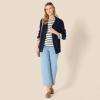 imageAmazon Essentials Womens 100 Cotton Heavyweight LongSleeve Boatneck TopEggshell White Navy Mariner Stripe