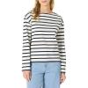 imageAmazon Essentials Womens 100 Cotton Heavyweight LongSleeve Boatneck TopEggshell White Navy Mariner Stripe
