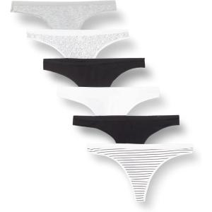 imageAmazon Essentials Cotton Thong Underwear for Women Pack of 6MulticolorDotsHeatherStripe