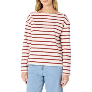 imageAmazon Essentials Womens 100 Cotton Heavyweight LongSleeve Boatneck TopEggshell White Mariner Stripe