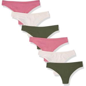 imageAmazon Essentials Womens Microfiber Underwear Hipster ampamp Thong Available in Plus Size Pack of 6Dark Military GreenRoseSoft Pink