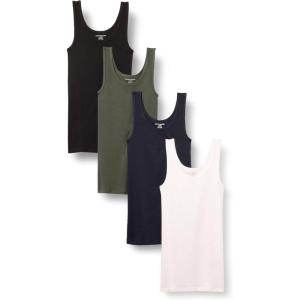 imageAmazon Essentials Womens SlimFit Tank Pack of 4BlackDark OliveNavyWhite