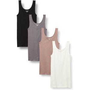 imageAmazon Essentials Womens SlimFit Tank Pack of 4BlackDusted PearlGreyWhite