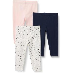 imageAmazon Essentials Unisex Toddlers and Babies Leggings Pack of 3NavyPale PinkDots