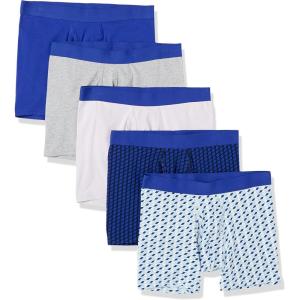imageAmazon Essentials Mens Cotton Jersey Boxer Briefs Available in Big ampamp Tall 5PackRoyal BlueMixed Print