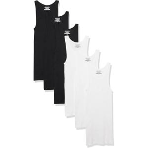 imageAmazon Essentials Mens Lightweight Tank Undershirts Pack of 6BlackWhite