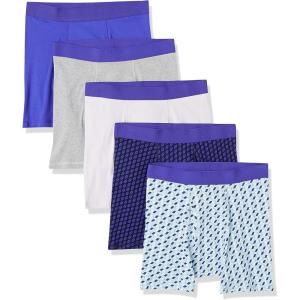 imageAmazon Essentials Mens Underwear Boxer Briefs Comfortable Cotton TagFree Pack of 5Black Rugby PrintGrey HeatherRoyal BlueSky Blue Mixed PrintWhite