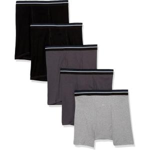 imageAmazon Essentials Mens Underwear Boxer Briefs Comfortable Cotton TagFree Pack of 5BlackCharcoalGrey