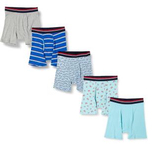 imageAmazon Essentials Mens Underwear Boxer Briefs Comfortable Cotton TagFree Pack of 5Blue StripeCrabsGrey HeatherLight BlueSharks