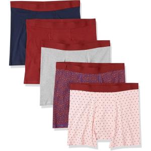 imageAmazon Essentials Mens Underwear Boxer Briefs Comfortable Cotton TagFree Pack of 5Dark Blue FloralGrey HeatherLight Pink Diamond PrintNavyRed