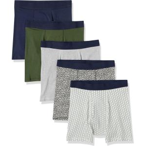 imageAmazon Essentials Mens Underwear Boxer Briefs Comfortable Cotton TagFree Pack of 5Green FloralGrey HeatherNavyOliveRugby Print