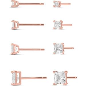 imageAmazon Essentials 14K Gold Plated Sterling Silver Round or Princess Cut Cubic Zirconia Stud Earring SetRose Gold