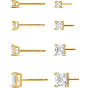 imageAmazon Essentials 14K Gold Plated Sterling Silver Round or Princess Cut Cubic Zirconia Stud Earring SetYellow Gold