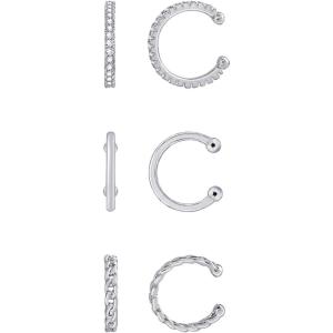 imageAmazon Essentials 14K Gold or Rhodium Plated Sterling Silver Set of 3 Ear CuffsSilver