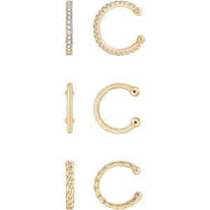 imageAmazon Essentials 14K Gold or Rhodium Plated Sterling Silver Set of 3 Ear CuffsYellow Gold