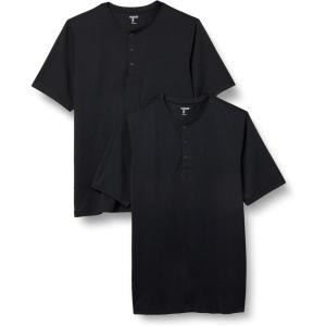 imageAmazon Essentials Henley Shirts for Men Short Sleeve QuickDry Jersey RegularFit 2PackBlack