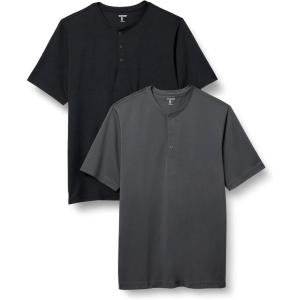 imageAmazon Essentials Henley Shirts for Men Short Sleeve QuickDry Jersey RegularFit 2PackBlackCharcoal