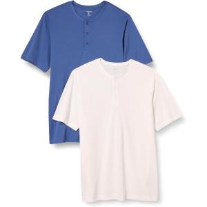 imageAmazon Essentials Henley Shirts for Men Short Sleeve QuickDry Jersey RegularFit 2PackBlueWhite