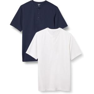 imageAmazon Essentials Henley Shirts for Men Short Sleeve QuickDry Jersey RegularFit 2PackDark NavyWhite