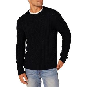 imageAmazon Essentials Mens LongSleeve 100 Cotton Fisherman Cable Crewneck SweaterBlack