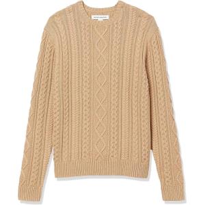 imageAmazon Essentials Mens LongSleeve 100 Cotton Fisherman Cable Crewneck SweaterCamel