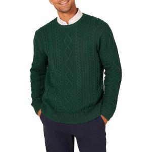 imageAmazon Essentials Mens LongSleeve 100 Cotton Fisherman Cable Crewneck SweaterDark Green