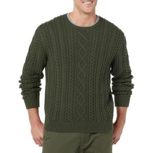imageAmazon Essentials Mens LongSleeve 100 Cotton Fisherman Cable Crewneck SweaterDark Olive