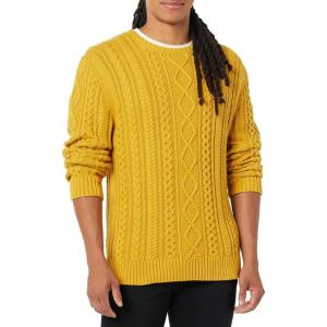 imageAmazon Essentials Mens LongSleeve 100 Cotton Fisherman Cable Crewneck SweaterMustard Yellow
