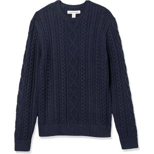 imageAmazon Essentials Mens LongSleeve 100 Cotton Fisherman Cable Crewneck SweaterNavy