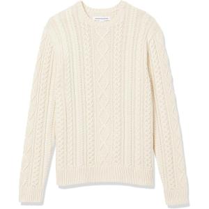 imageAmazon Essentials Mens LongSleeve 100 Cotton Fisherman Cable Crewneck SweaterOffwhite