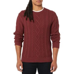 imageAmazon Essentials Mens LongSleeve 100 Cotton Fisherman Cable Crewneck SweaterOxblood