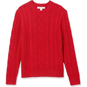 imageAmazon Essentials Mens LongSleeve 100 Cotton Fisherman Cable Crewneck SweaterRed