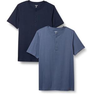 imageAmazon Essentials Mens RegularFit ShortSleeve Cotton Henley TShirt Pack of 2DenimNavy