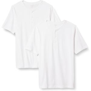 imageAmazon Essentials Mens RegularFit ShortSleeve Cotton Henley TShirt Pack of 2White