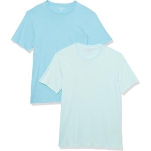 imageAmazon Essentials Mens Short Sleeve TShirts SlimFit Crewneck Pack of 2Aqua BlueLight Blue
