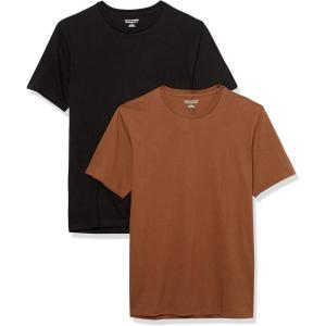 imageAmazon Essentials Mens Short Sleeve TShirts SlimFit Crewneck Pack of 2BlackBrown